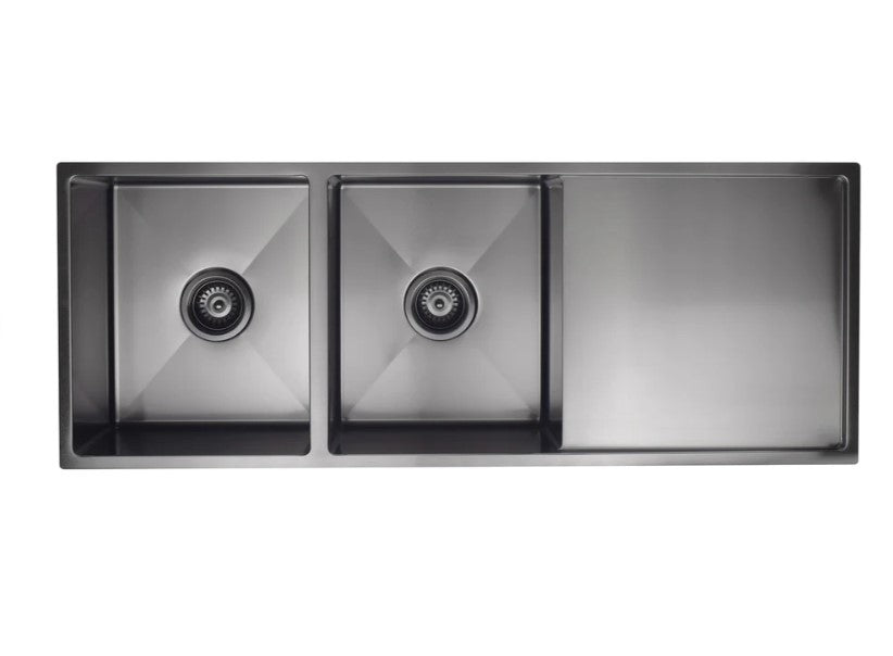 Meir Lavello Double Bowl Kitchen Sink & Drainboard 1160 x 440mm - 3 Colour Finishes