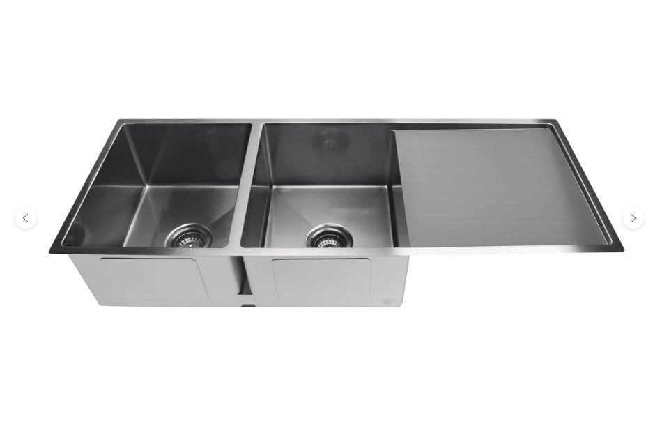 Meir Lavello Double Bowl Kitchen Sink & Drainboard 1160 x 440mm - 3 Colour Finishes