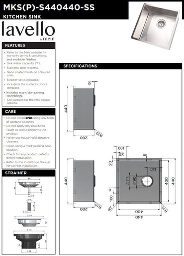 Meir Lavello Single Bowl Laundry Sink 440 x 440mm