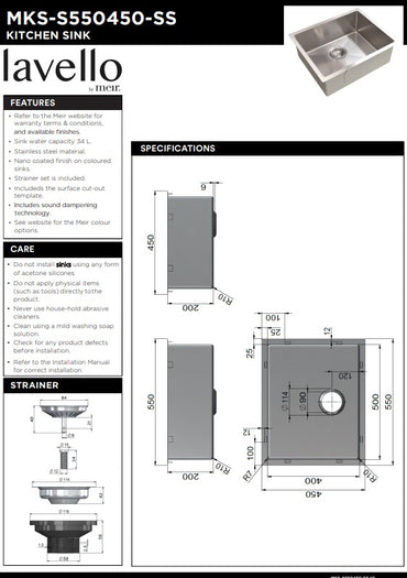 Meir Lavello Single Bowl Laundry Sink 540 x 450