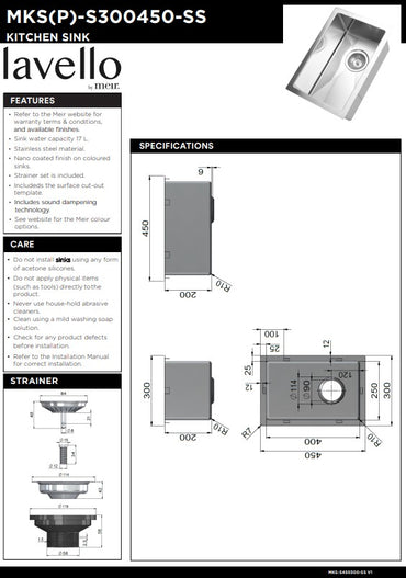 Meir Lavello Single Bowl Laundry Sink 300 x 450mm