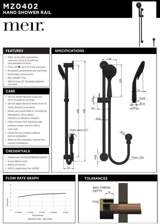 Meir Round 3-Function Hand Shower on Rail Column - Various Colour Finishes