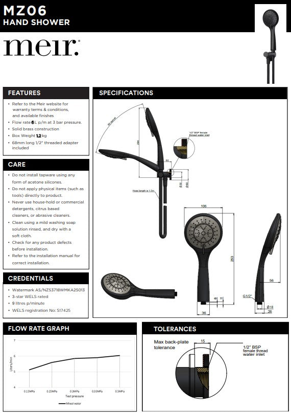 Meir Round 3-Function Hand Shower on Swivel Bracket - Various Colour Finishes
