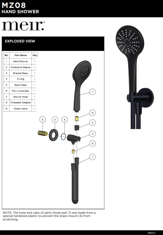 Meir Round 3-Function Hand Shower on Fixed Bracket - Various Colour Finishes