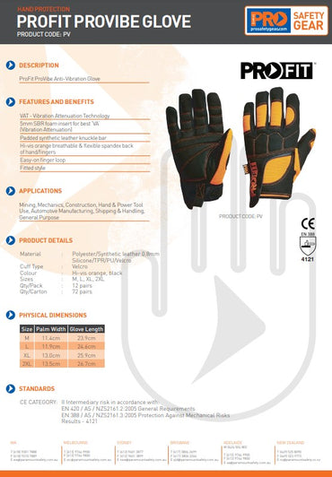Pro Choice Profit Provibe Anti-Vibration Gloves - 1, 6 or 12 Pairs in 4 Size Options