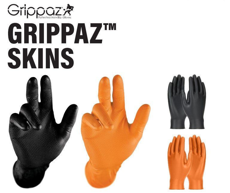 GRIPPAZ Skins 6mil 24cm Extended Use Gloves - 50 or 500 pieces in 2 Colours and 5 Size Options