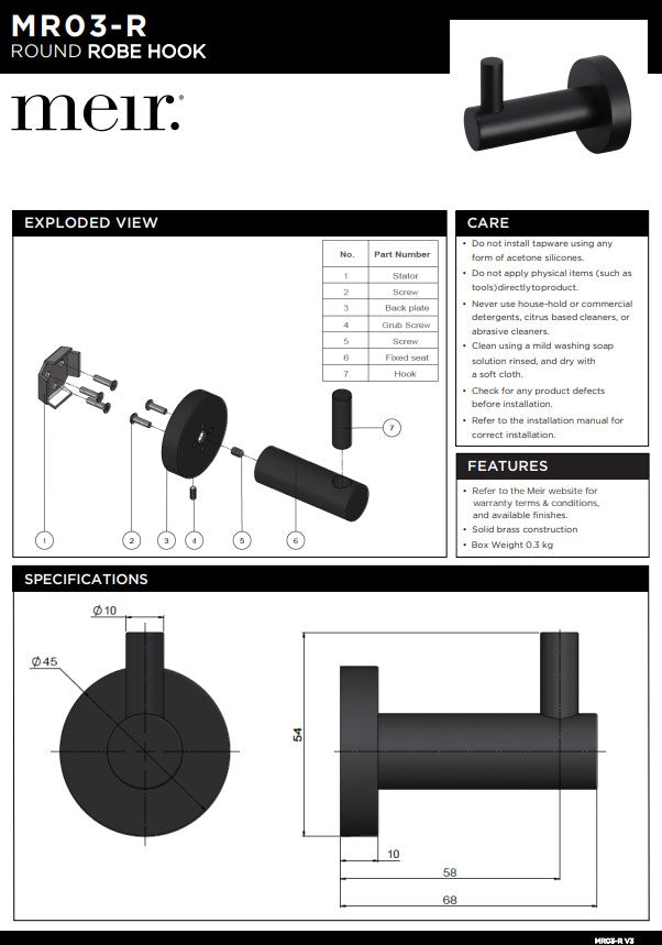 Meir Round Robe Hook - Various Colour Finishes