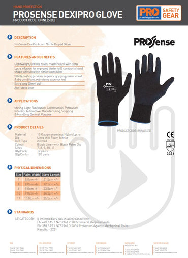 Pro Choice Prosense DexiPro Work Gloves - 12 Pairs in 2 Colours and 6 Size Options