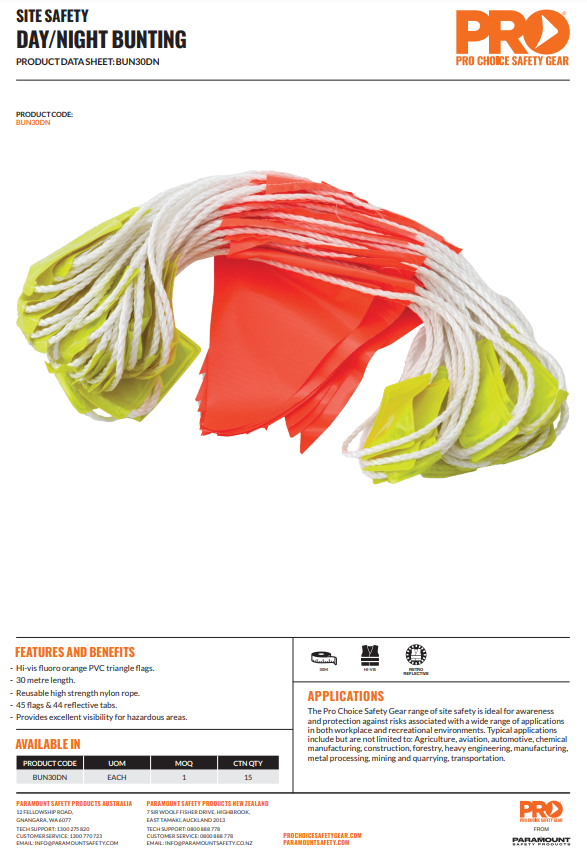 Pro Choice 30m Bunting - Orange, Green Day/Night
