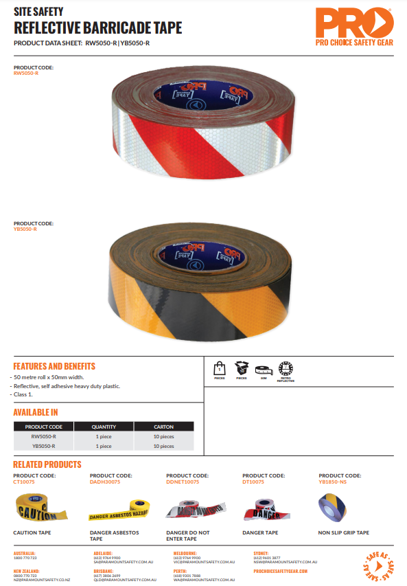 Pro Choice Self Adhesive Hazard Tape - Various Colour Options