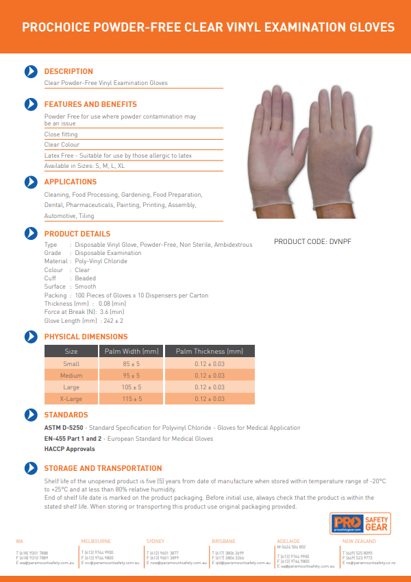 Pro Choice Disposable Vinyl Powder Free Gloves - 100 or 1000 Pieces 2 Colours in 4 Size Options