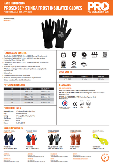 Pro Choice Prosense Stingafrost Gloves - 12 Pairs in 5 Size Options