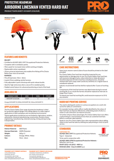 Pro Choice V6 Hard Hat Vented Micro Peak Ratchet Harness Linesman - 2 Colour Options