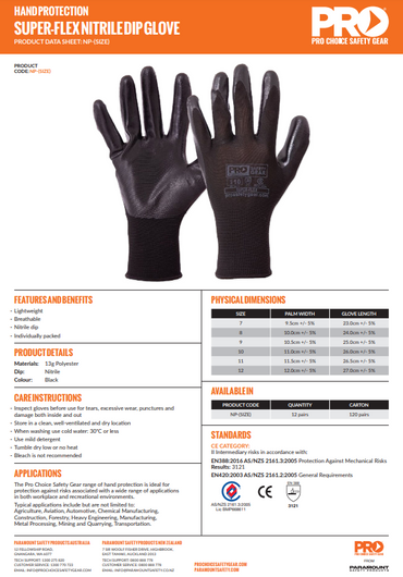 Pro Choice Super-Flex Nitrile Dip Gloves - 1, 6 or 12 Pairs in 5 Size Options