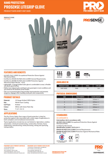 Pro Choice Prosense Lite Grip Gloves - 12 Pairs in 5 Size Options