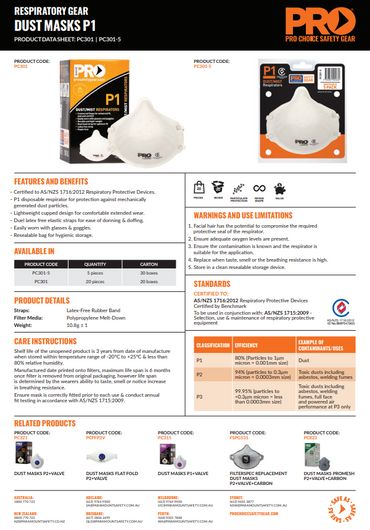 Pro Choice Dust Masks P1 - Box of 20