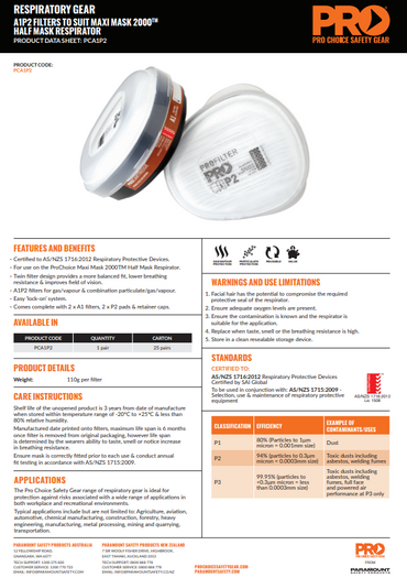 Pro Choice A1P2 Pro Cartridges for Mask HMTPM - One Pair