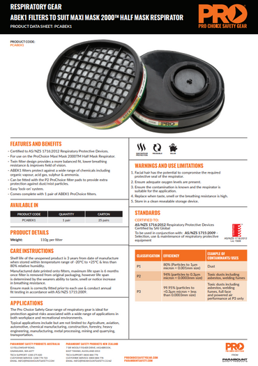 Pro Choice ABEK1 Pro Cartridges For HMTPM mask - one pair