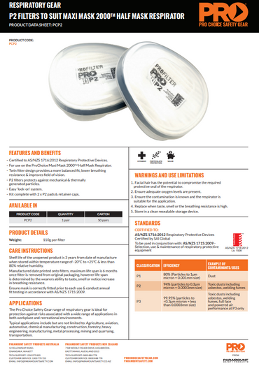 Pro Choice P2 Pro Cartridges For HMTPM Mask - One Pair