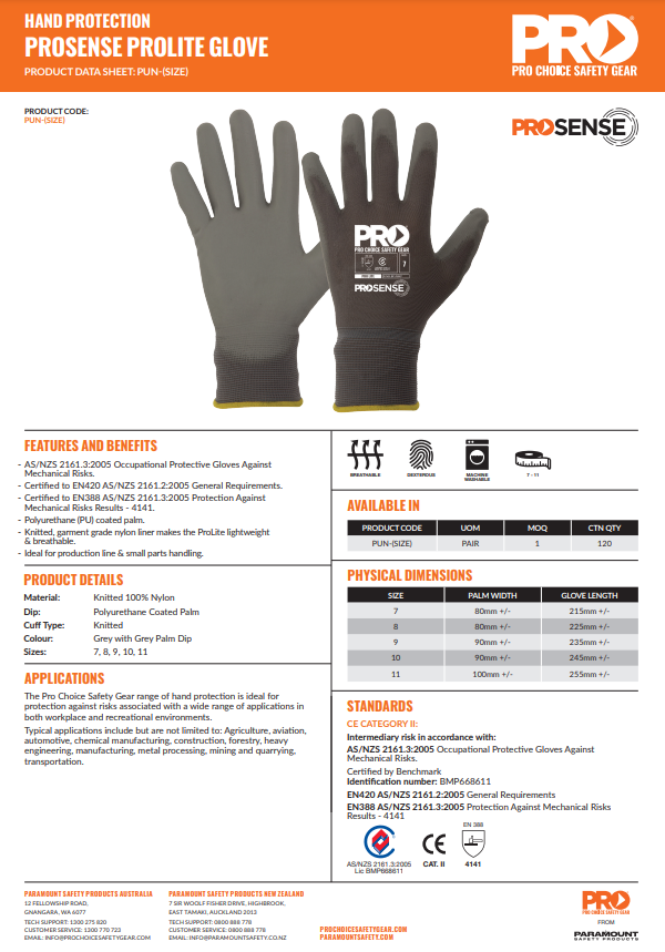 Pro Choice Prosense Prolite Gloves - 12 Pairs in 2 Colours and 6 Size Options