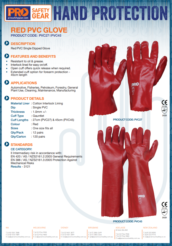 Pro Choice Red PVC Gloves one size - 12 Pairs in 27cm or 45cm