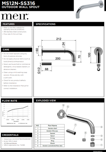 Meir Outdoor Lifestyle Universal Round Curved Spout - SS316