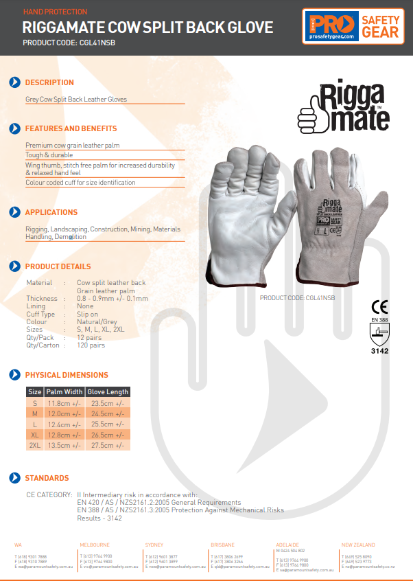 Pro Choice Riggamate Cowgrain Gloves - 6 Size Options