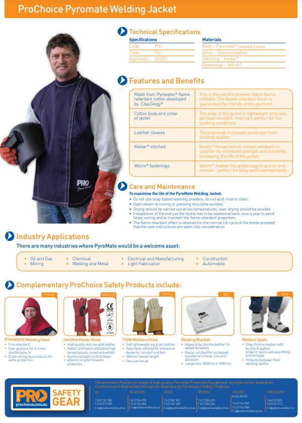Pro Choice Pyromate Welders Jacket - in Various Sizes