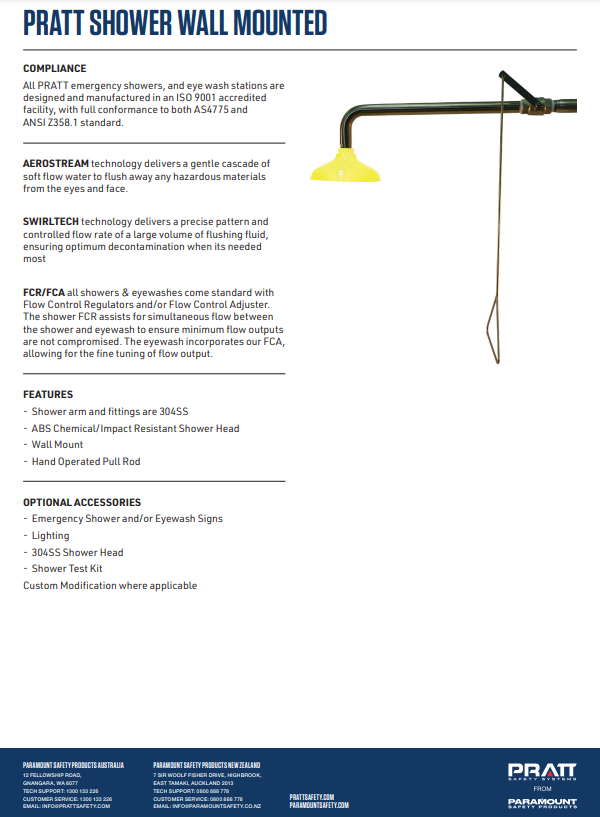 Pratt Emergency Shower Unit Free Standing or Wall Mounted