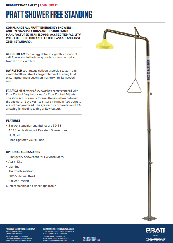 Pratt Emergency Shower Unit Free Standing or Wall Mounted