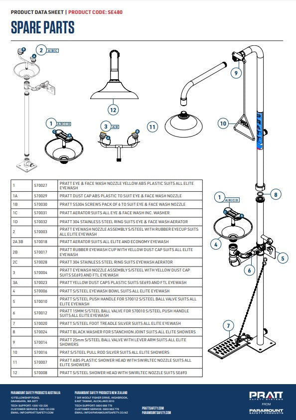 Pratt Fixed Pedestal Mounted Eye Wash Stations - Foot Treadle, Eye Face Wash and Bowl Options