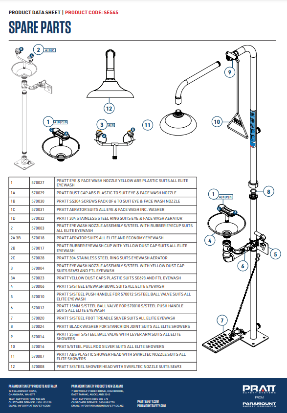 Pratt Fixed Pedestal Mounted Eye Wash Stations - Foot Treadle, Eye Face Wash and Bowl Options