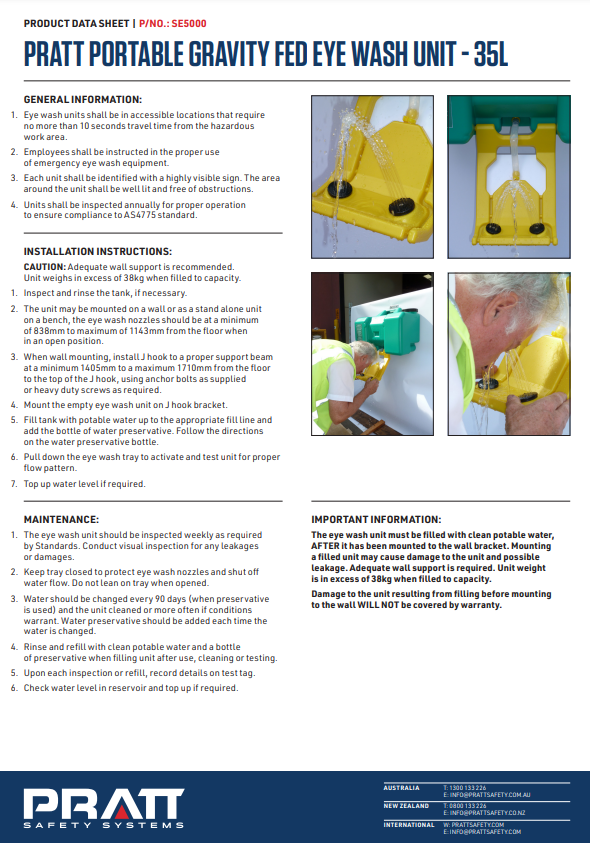 Pratt Portable Eye Wash Units and Accessories