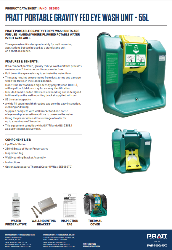 Pratt Portable Eye Wash Units and Accessories