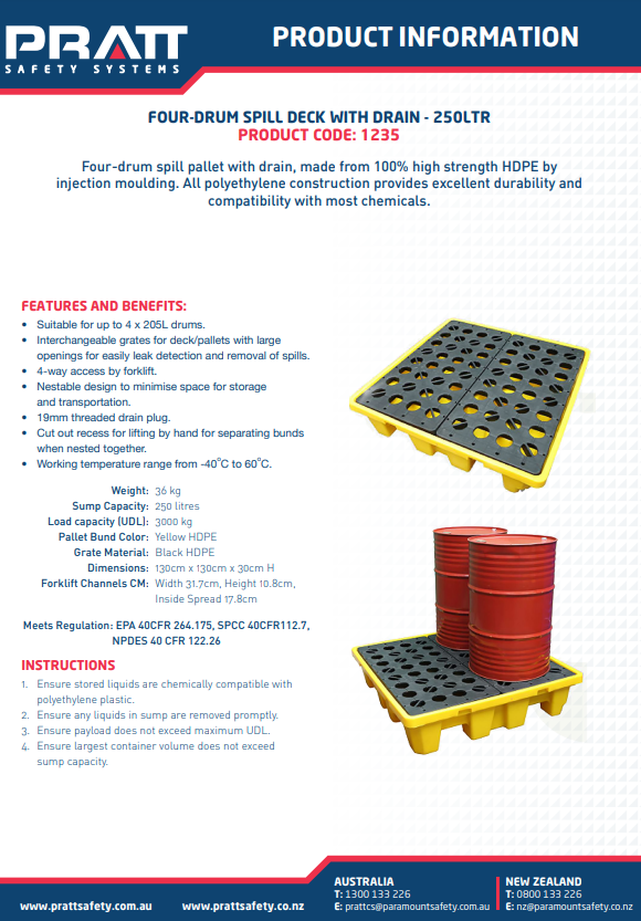 Pratt Spill Pallet Standard - 2 and 4 Drum
