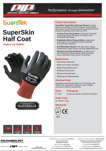 G-Tek Superskin Half Coat Gloves - 12 Pairs in 3 Size Options