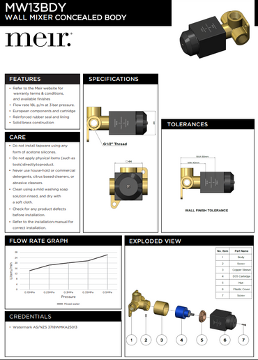 Meir In Wall Mixer Body and Extension Set for in wall tap mixers