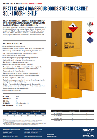 Pratt Class 4 Dangerous Goods Storage Cabinet - Various Door Shelf Combinations
