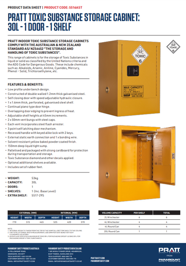 Pratt Class 6 Toxic Substance Storage Cabinet - Various Door Shelf Combinations