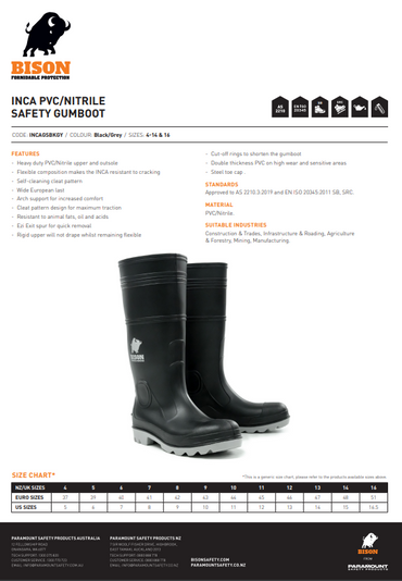 Inca PVC/Nitrile Safety Gum Boot Black/Grey - Various Size Options