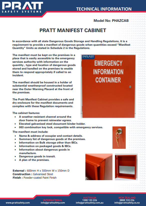 Pratt Manifet Cabinet and Optional Spare Keys