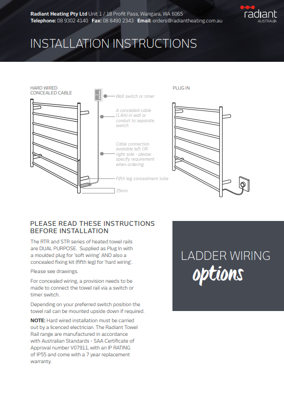 Radiant Full Set of Replacement SQUARE Bar 80mm Brackets & Fixings for STR Range of Towel Rails - Various Colour Finishes