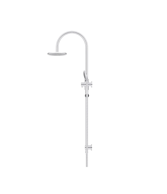 Meir Round GooseNeck Shower Set 200mm Rose + 3 Function Hand Shower