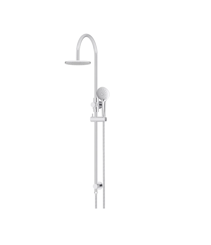 Meir Round GooseNeck Shower Set 200mm Rose + 3 Function Hand Shower
