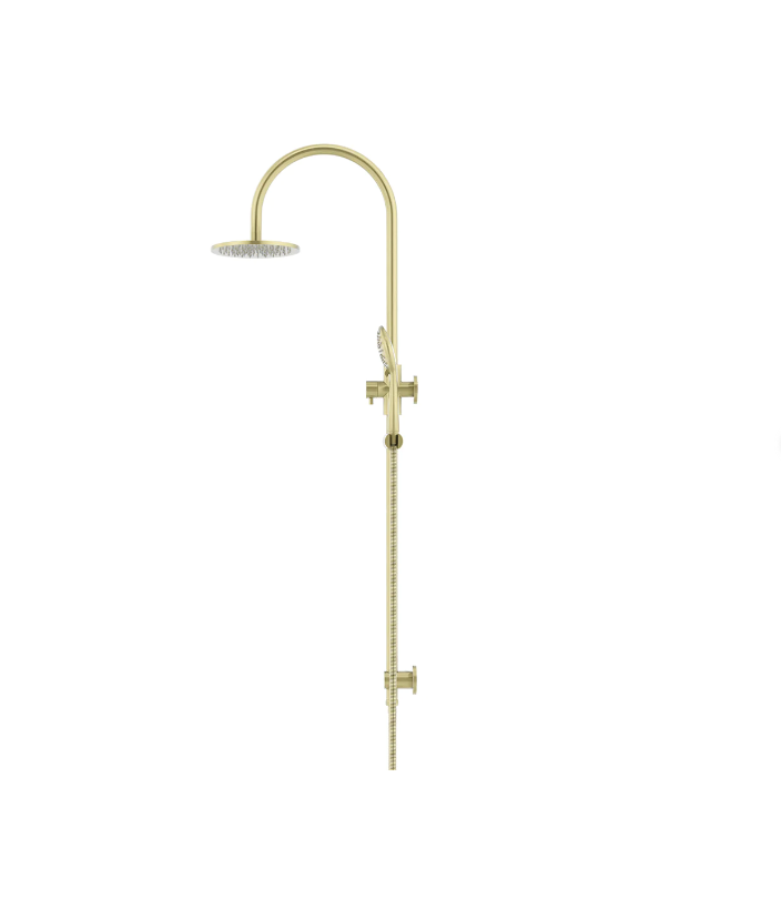 Meir Round GooseNeck Shower Set 200mm Rose + 3 Function Hand Shower