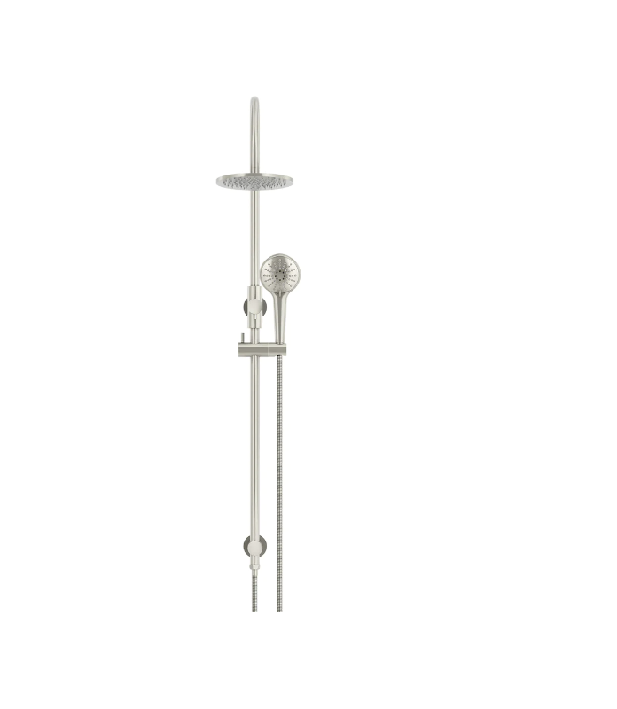 Meir Round GooseNeck Shower Set 200mm Rose + 3 Function Hand Shower