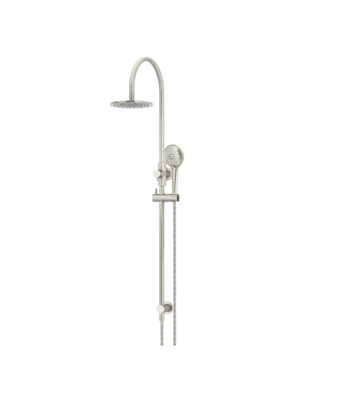 Meir Round GooseNeck Shower Set 200mm Rose + 3 Function Hand Shower