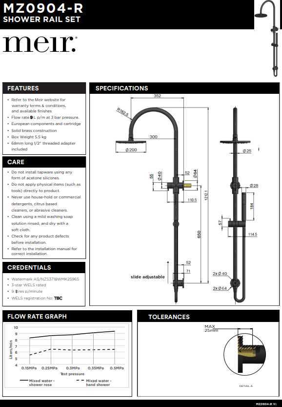 Meir Round Gooseneck Shower Set 200mm Rose + Single Function Hand Shower - Various Colour Finishes