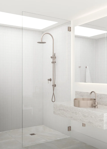 Meir Round Gooseneck Shower Set 200mm Rose + Single Function Hand Shower - Various Colour Finishes