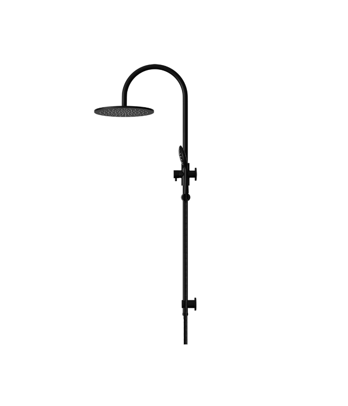Meir Round GooseNeck Shower Set 300mm Rose + 3 Function Hand Shower